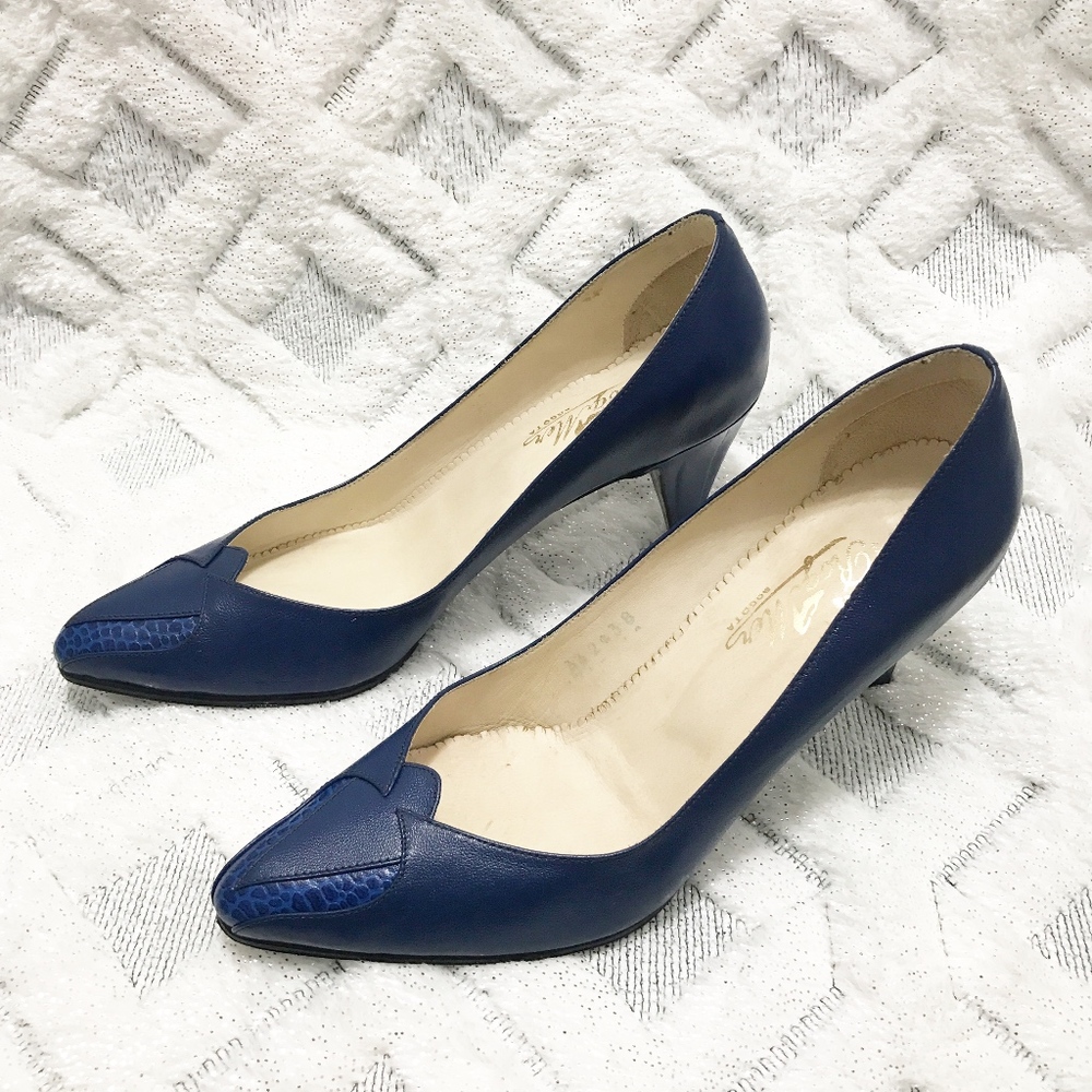Blue Pumps with Animal Print Detail